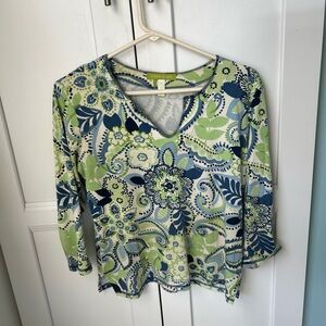 Sigrid Olsen Floral V-Neck Top Petite Small